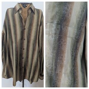 Tommy Bahama Green and Brown Striped Shirt